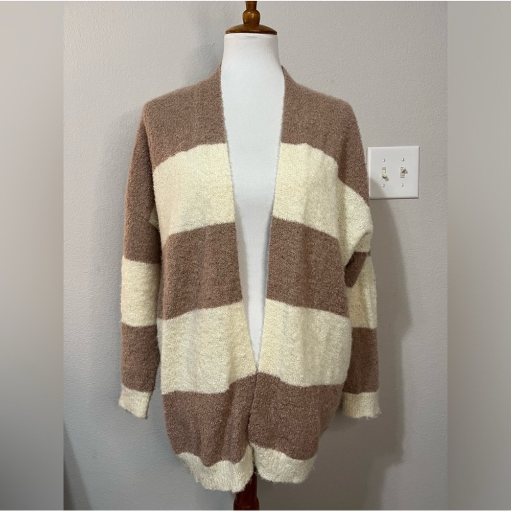 Pink Lily cardigan sweater, mauve pink and cream sweater cardigan